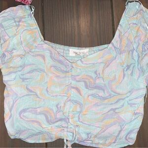 Pink Rose Blush Pink Ribbed Cropped Short Sleeve Top - Size M